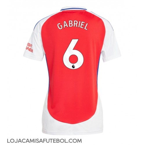 Camisa de Futebol Arsenal Gabriel Magalhaes #6 Equipamento Principal Mulheres 2024-25 Manga Curta